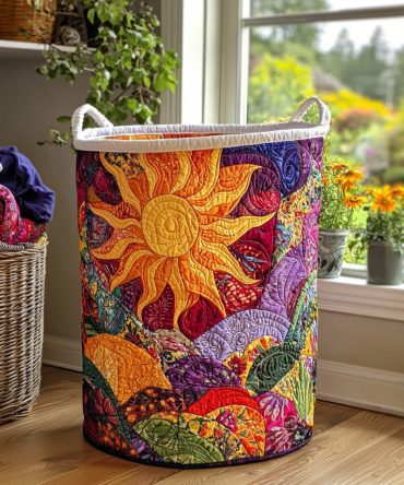 Radiant Field Quilted Hamper — Bright Foldable Laundry Organizer With Reinforced Handles & Breathable Liner For Vibrant Home Storage