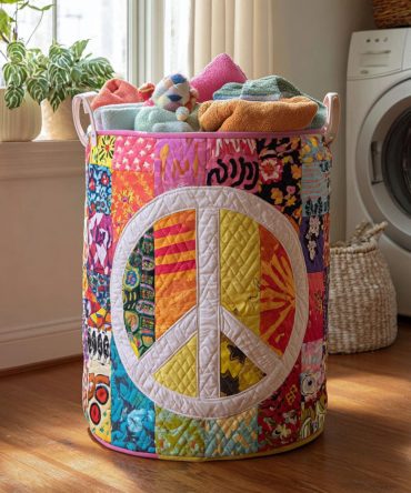 Radiant Harmony Quilted Laundry Hamper — Colorful Modern Fabric Storage Basket, Collapsible Durable Hamper With Handles For Home Organization