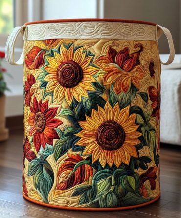 Radiant Petals Quilted Laundry & Storage Basket — Floral Foldable Hamper With Handles For Bedroom, Bathroom & Nursery Organization