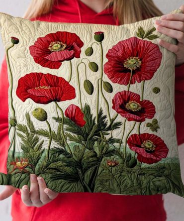 Radiant Red Poppies Quilted Pillow Cover – Vibrant Floral Throw Cushion Case For Eye-Catching Living Room & Bedroom Decor (Soft, Washable)