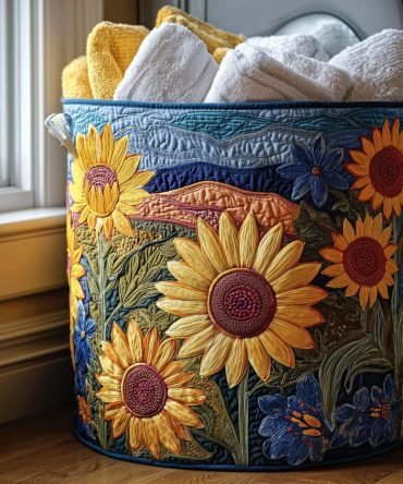 Radiant Sunflower Quilted Laundry Hamper — Decorative Foldable Fabric Basket With Handles For Stylish Home Organization