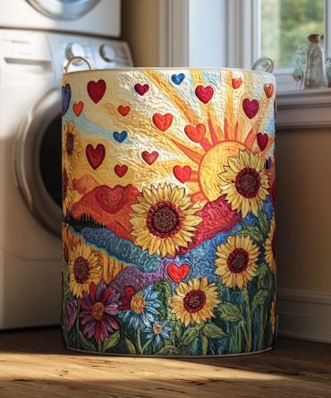 Radiant Sunrise Quilted Laundry Hamper — Bright Sun-Inspired Laundry Basket With Sturdy Handles For Cheerful, Organized Spaces