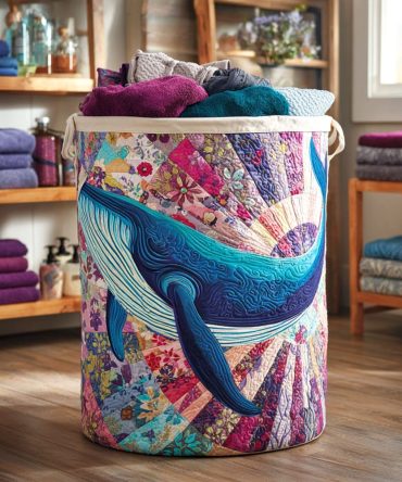 Large Quilted Laundry Hamper - Radiant Whale Fabric Storage Basket With Handles, Foldable & Durable Home Laundry Organizer