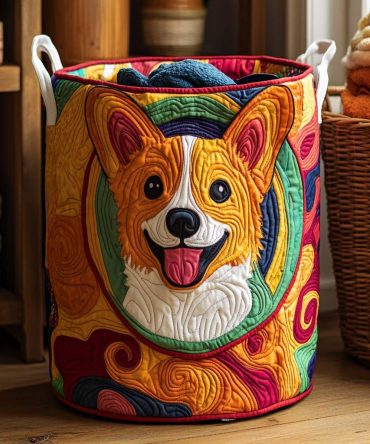 Rainbow Corgi Quilted Laundry Hamper – Colorful Corgi-Themed Foldable Laundry Basket For Kids, Pet Lovers & Playroom Storage