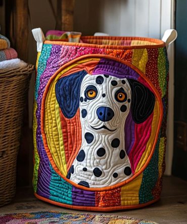 Rainbow Dalmatian Quilted Laundry Hamper - Colorful Spot Print Collapsible Washable Storage Basket For Kids' Rooms & Play Areas