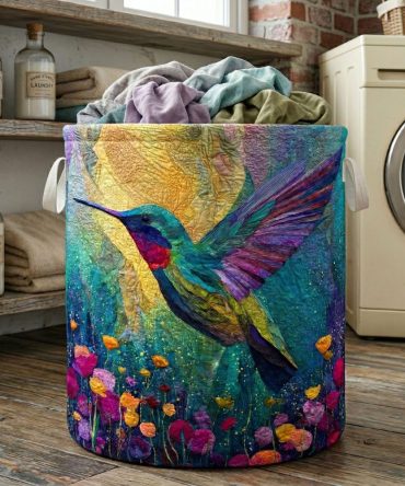 Rainbow Field Quilted Laundry Hamper - Colorful Foldable Basket With Soft Quilting, Reinforced Handles & Versatile Home Organization