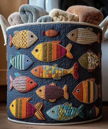 Rainbow Fish Quilted Laundry Hamper — Colorful Foldable Fabric Basket For Kids, Nursery & Beach Houses With Easy-Carry Handles