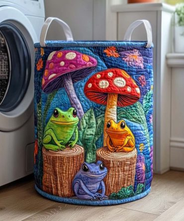 Rainbow Frog Village Quilted Laundry Hamper — Colorful Collapsible Laundry Basket For Kids, Decorative Toy & Clothes Storage With Sturdy Handles