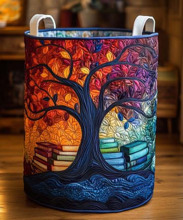 Rainbow Grove Tree Quilted Hamper — Playful Foldable Laundry Basket, Large Soft Fabric Storage Bin With Handles & Washable Liner