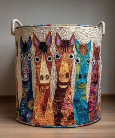 Rainbow Horses Quilted Kids Laundry Basket — Colorful Collapsible Fabric Hamper For Toddlers, Playroom & Nursery Organization