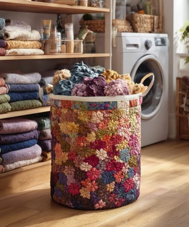 Rainbow Patch Blossom Quilted Laundry Hamper — Colorful Foldable Basket With Durable Handles, Spacious Capacity & Easy-Care Liner