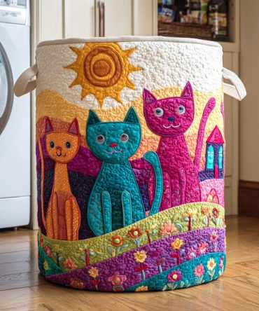 Rainbow Paws Quilted Laundry Hamper — Colorful Foldable Laundry Basket With Cheerful Rainbow Cat Print, Durable Washable Storage For Home & Kids