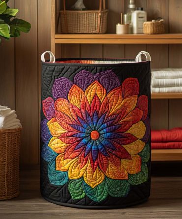 Rainbow Petal Dream Quilted Laundry Hamper — Colorful Foldable Fabric Bin For Clothes, Lightweight Decorative Storage For Kids & Adults