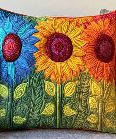 Rainbow Petals Quilted Pillow Cover - Multicolor Floral Throw Pillow Case, Playful Accent For Kids' Rooms, Boho & Eclectic Spaces