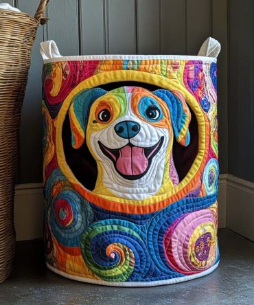 Rainbow Pitbull Quilted Laundry Hamper — Colorful Pitbull Pattern Foldable Fabric Bin, Durable Washable Storage For Playful Rooms