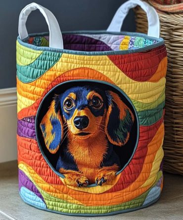 Rainbow Pup Joy Quilted Laundry Hamper — Colorful Puppy Print Foldable Laundry Basket, Durable Kids Laundry Organizer & Toy Bin
