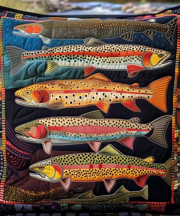 Rainbow River Quilted Pillow Cover — Multicolor Fish Design Throw Pillowcase For Cabin & Coastal Décor, Soft Durable Fabric