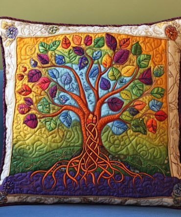 Rainbow Rooted Tree Quilted Throw Pillow Cover — Colorful Decorative Cushion Sham For Eclectic, Playful Home Décor And Vibrant Living Areas