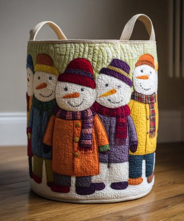 Rainbow Snowman Friends Quilted Laundry Hamper — Festive Collapsible Fabric Basket For Holiday Storage & Everyday Laundry