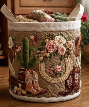 Ranch Living Quilted Collapsible Laundry Hamper - Rustic Farmhouse Storage Basket, Washable & Foldable With Reinforced Handles