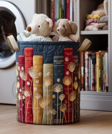 Read & Relax Quilted Fabric Hamper - Cozy Literary-Themed Collapsible Laundry Basket For Bedrooms And Living Rooms