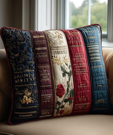 Reading Hollow Quilted Pillow Cover - Soft Cotton Throw Pillowcase For Book Nook & Reading Chair, Cozy Literary Home Decor Accent