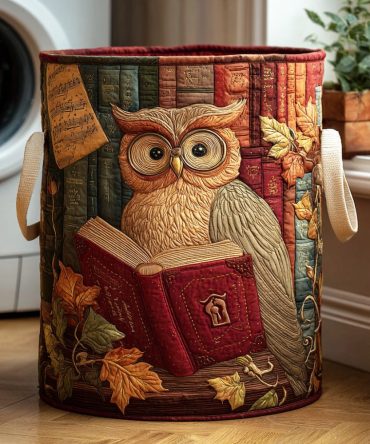 Reading Night Owl Quilted Hamper – Literary-Themed Collapsible Laundry Basket, Washable Fabric Storage For Bedroom & Study