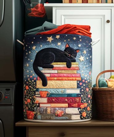 Reading Nook Quilted Laundry Hamper — Cozy Bookish Design, Foldable Quilted Basket With Reinforced Handles For Home & Dorm