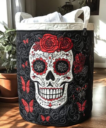 Rebel Bones Quilted Laundry Hamper — Foldable Patterned Fabric Laundry Basket With Sturdy Handles And Durable Base