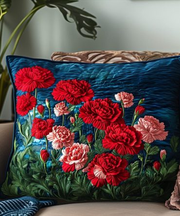 Red Petals Heartland Quilted Pillow Cover — Bold Floral Decorative Pillowcase For Romantic Bedroom, Accent Throw & Country Chic Decor