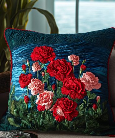Red Petal Floral Quilted Pillow Cover — Heartland Cottage Throw Accent, Soft Machine-Washable Decorative Pillowcase For Rustic Home