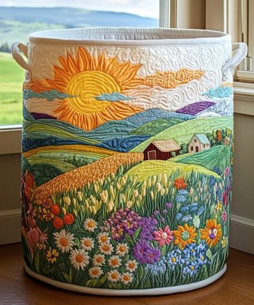 Red Barn Quilted Laundry Hamper — Rustic Farmhouse Foldable Laundry Basket With Reinforced Handles For Home & Cabin