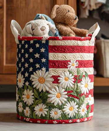 Patriotic Quilted Laundry Hamper – Red, White & Blue Large Capacity Collapsible Fabric Basket, Durable Handles, Decorative Home Storage