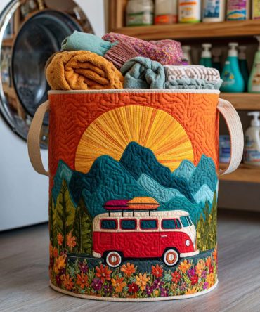 Red Journey Quilted Laundry Hamper — Bold Travel Print Collapsible Basket With Reinforced Handles For Stylish Home & Dorm Organization