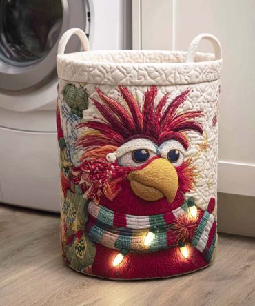 Red Plume Quilted Laundry Hamper — Stylish Scarlet Storage Basket, Foldable Decorative Hamper With Durable Handles & Removable Liner