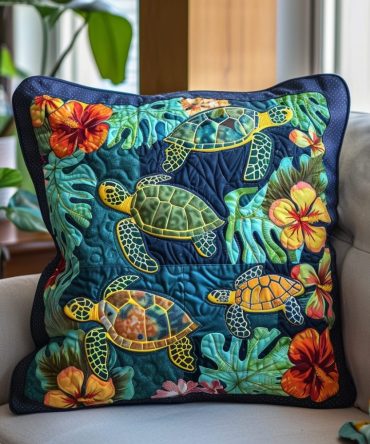 Reef Wanderers Quilted Pillow Cover - Marine Life Decorative Throw Pillowcase Featuring Colorful Reef Motifs For Coastal Homes