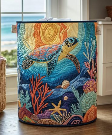 Large Quilted Laundry Hamper - Reef Explorer Fabric Storage Basket With Handles, Foldable & Durable Home Laundry Organizer