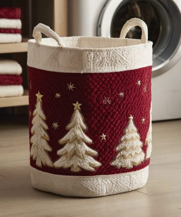 Regal Christmas Tree Quilted Holiday Laundry Hamper – Elegant Festive Fabric Laundry Basket With Handles, Collapsible Seasonal Organizer
