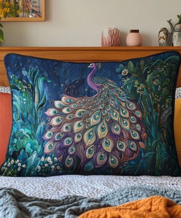 Premium Quilted Decorative Pillow Cover With Regal Florals, Cotton-Blend Accent Sham, Machine Washable, Luxe Textured Look