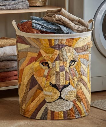 Large Quilted Laundry Hamper - Regal Lion Fabric Storage Basket With Handles, Foldable & Durable Home Laundry Organizer