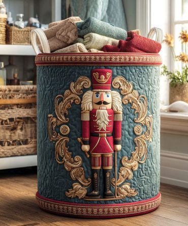 Regal Nutcracker Quilted Laundry Tote , Large Foldable Hamper With Reinforced Handles, Luxe Quilted Finish For Holiday Décor & Practical Storage