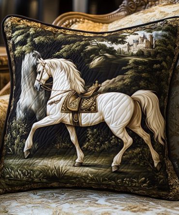 Regal Ride Quilted Decorative Pillow Cover — Elegant Horse & Sleigh Accent For Holiday Or Rustic Homes, Plush Throw Case