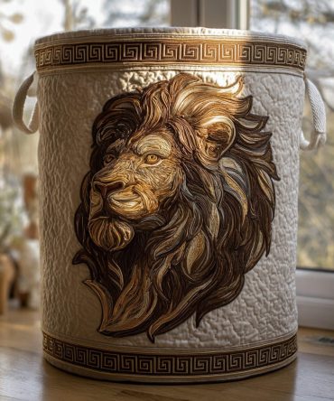 Luxurious Quilted Laundry Hamper - Regal Roar Pattern , Collapsible Fabric Laundry Basket With Handles For Bedroom & Nursery