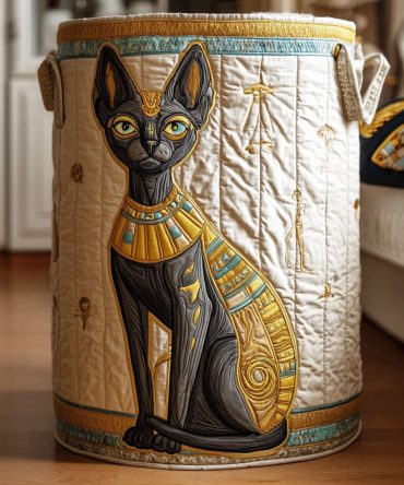 Regal Sphynx Quilted Storage Hamper - Premium Cat-Inspired Foldable Laundry Basket With Reinforced Handles For Home