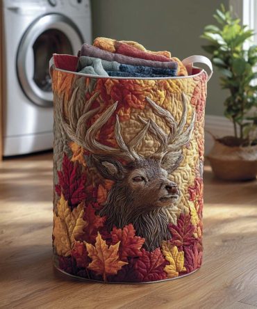 Regal Woods Quilted Laundry Hamper - Woodland Pattern Fabric Basket With Sturdy Handles, Large Capacity & Easy Storage