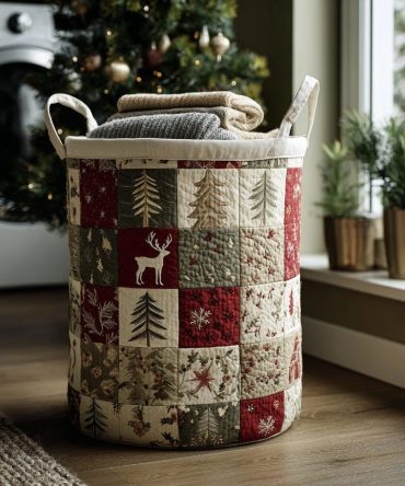 Reindeer Bliss Quilted Laundry Hamper — Cozy Holiday Storage Basket With Reindeer Motif, Collapsible Fabric Design & Carry Handles For Easy Use