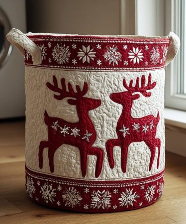 Reindeer Glow Quilted Laundry Hamper — Illuminated Holiday Storage Basket With Reindeer Design, Collapsible Build & Carry Handles For Easy Sorting