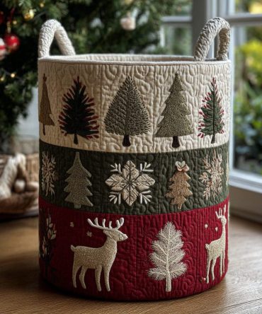 Reindeer Joy Quilted Laundry Hamper — Festive Fabric Storage Basket With Handles, Collapsible Design & Easy-Clean Liner For Holiday Decor