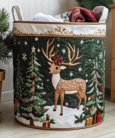 Reindeer Magic Quilted Laundry Hamper — Holiday Collapsible Fabric Basket With Reinforced Handles, Festive Storage For Christmas & Winter Homes