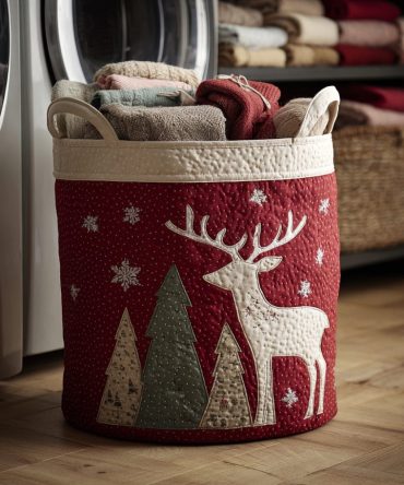 Reindeer Rhapsody Quilted Laundry Hamper — Festive Reindeer Design Laundry Basket With Easy-Carry Handles For Holiday & Year-Round Storage